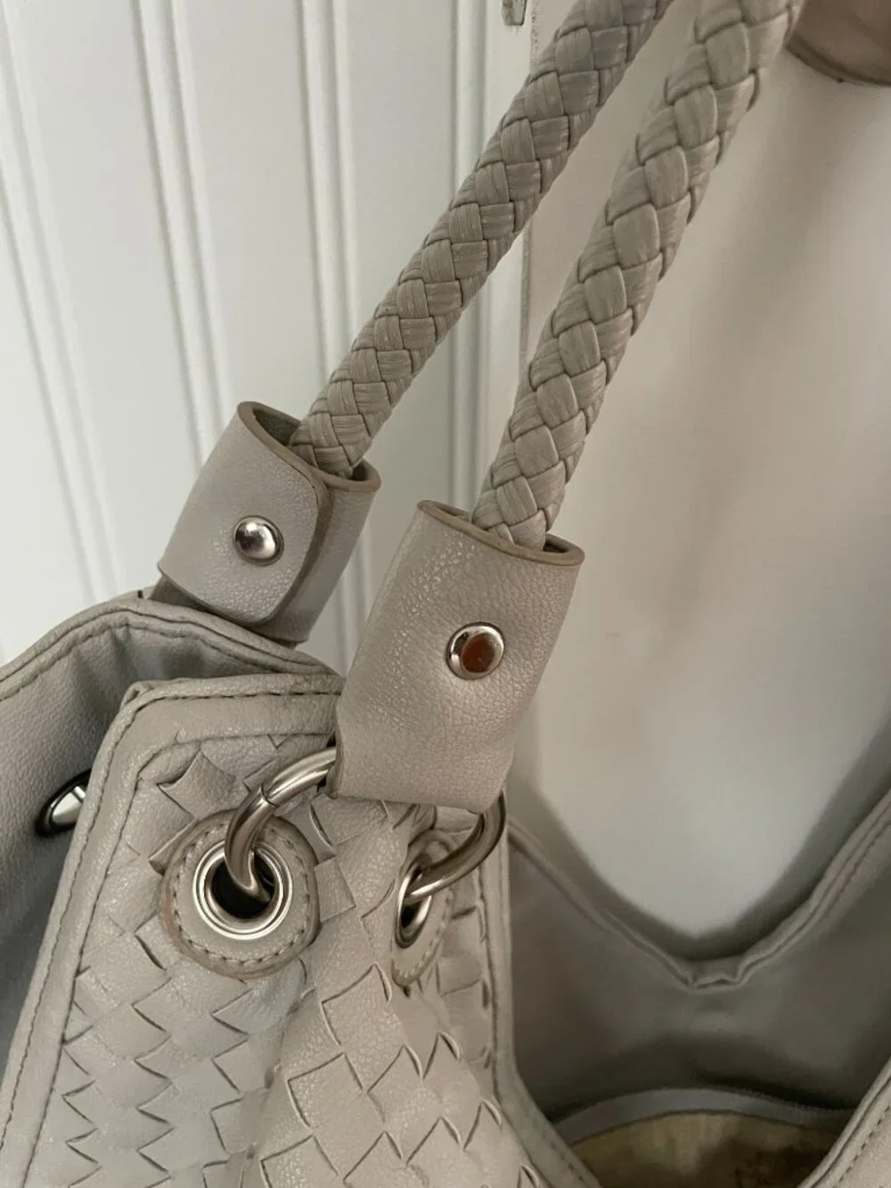 Amrita Singh Dove Grey Woven Intrecciato Slouchy Hobo Bag Tote